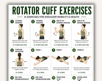 Rotator Cuff Exercises Printable, Shoulder Strength Exercise Chart, Upper Body Workout Poster, Mobility Routine PDF