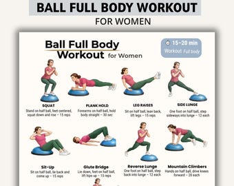 Ball Full Body Workout for Women PDF 16 Exercises Printable Home Workout Routine Core Legs Glutes Beginner Friendly