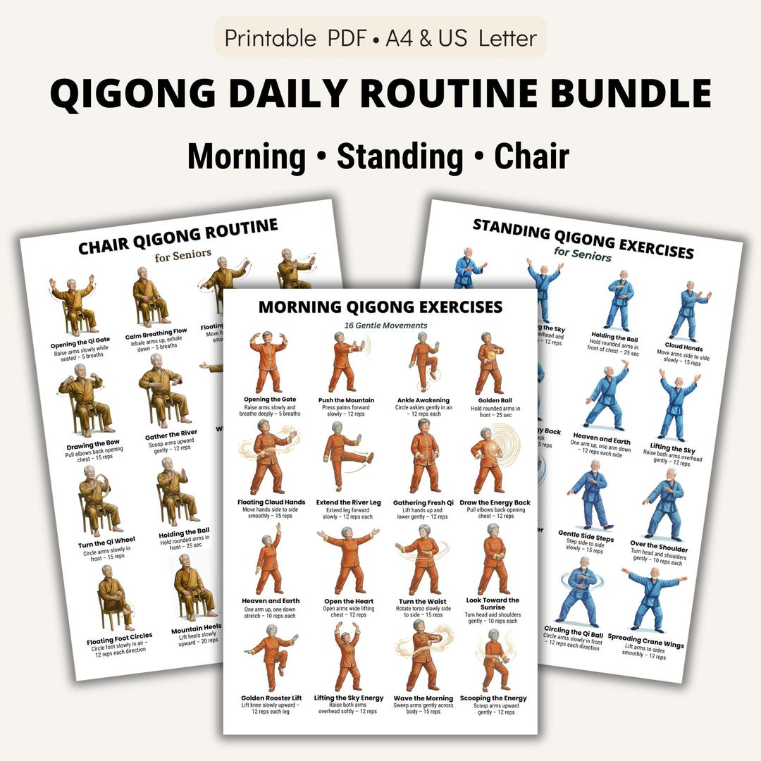 Qigong Daily Routine Bundle Printable Charts, Morning, Standing and ...