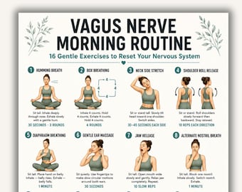 Vagus Nerve Morning Routine Printable PDF | 16 Gentle Exercises to Reset Your Nervous System Daily Breathwork & Movement Chart for Beginners