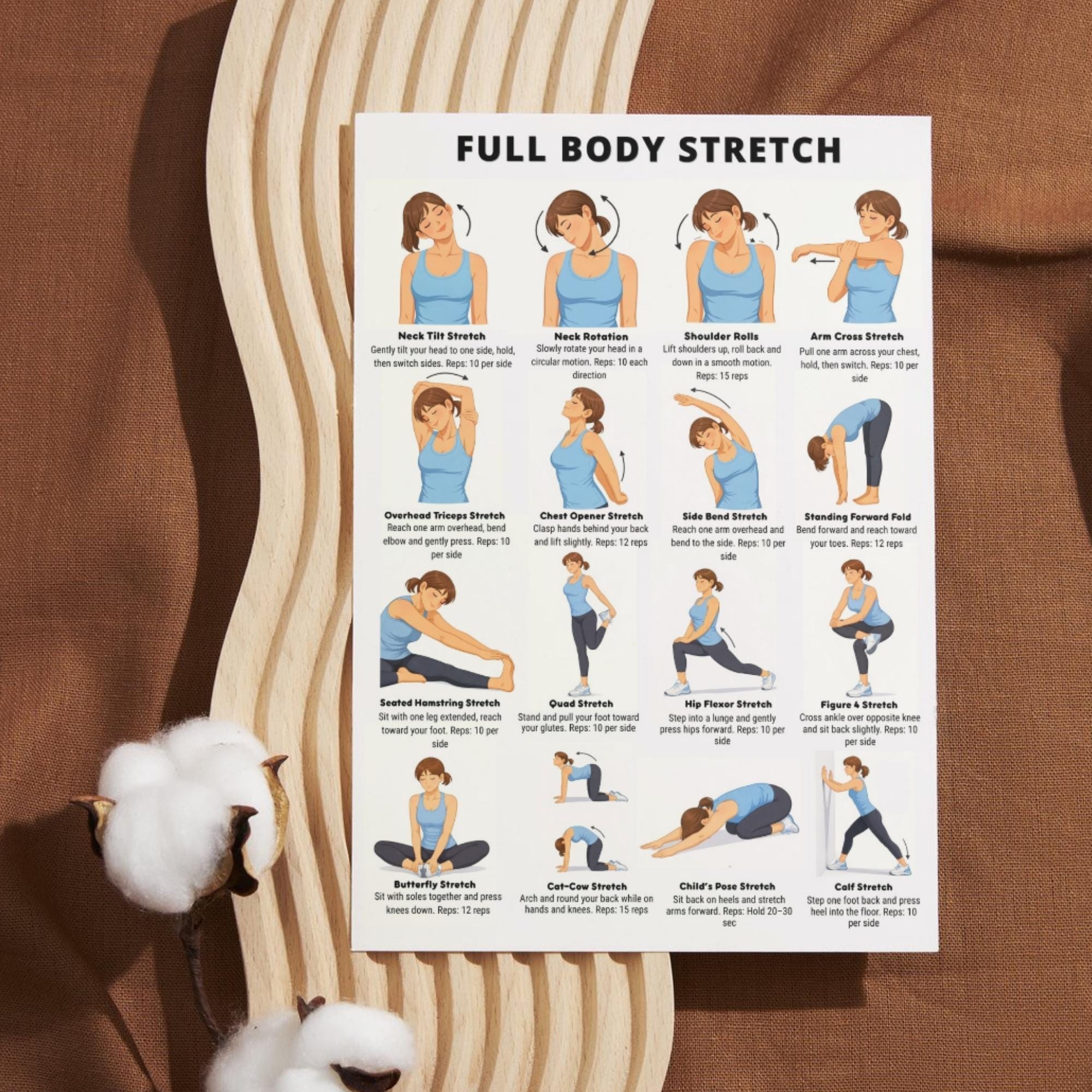 Daily Stretching Routine Chart Printable PDF, Full Body Stretch ...