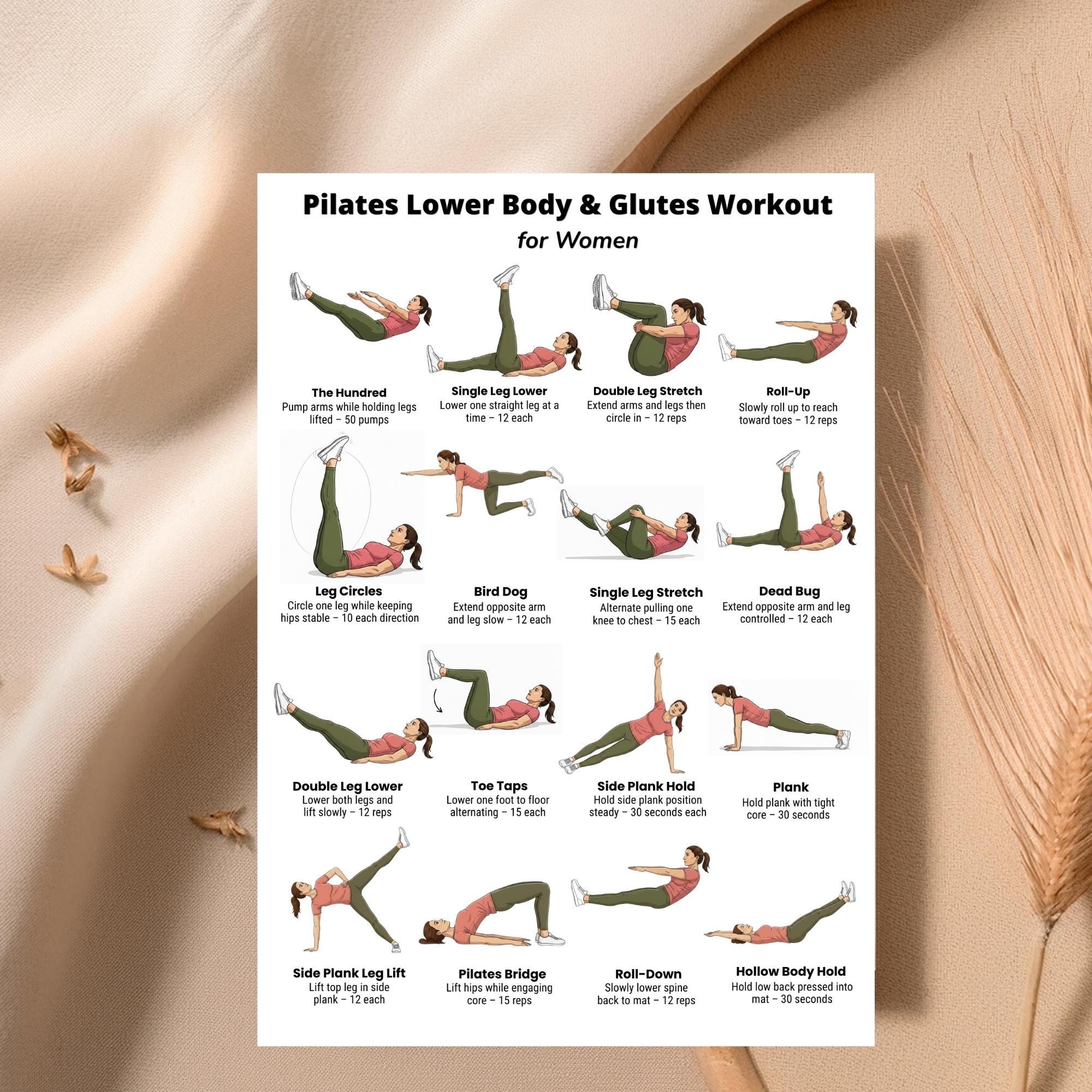 Pilates Lower Body and Glutes Workout for Women Printable Chart, at ...