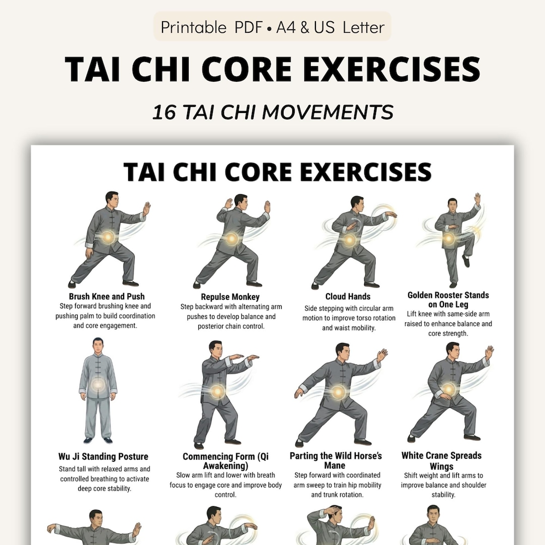 Tai Chi Core Exercises Printable Chart, Tai Chi Core Strength Routine ...