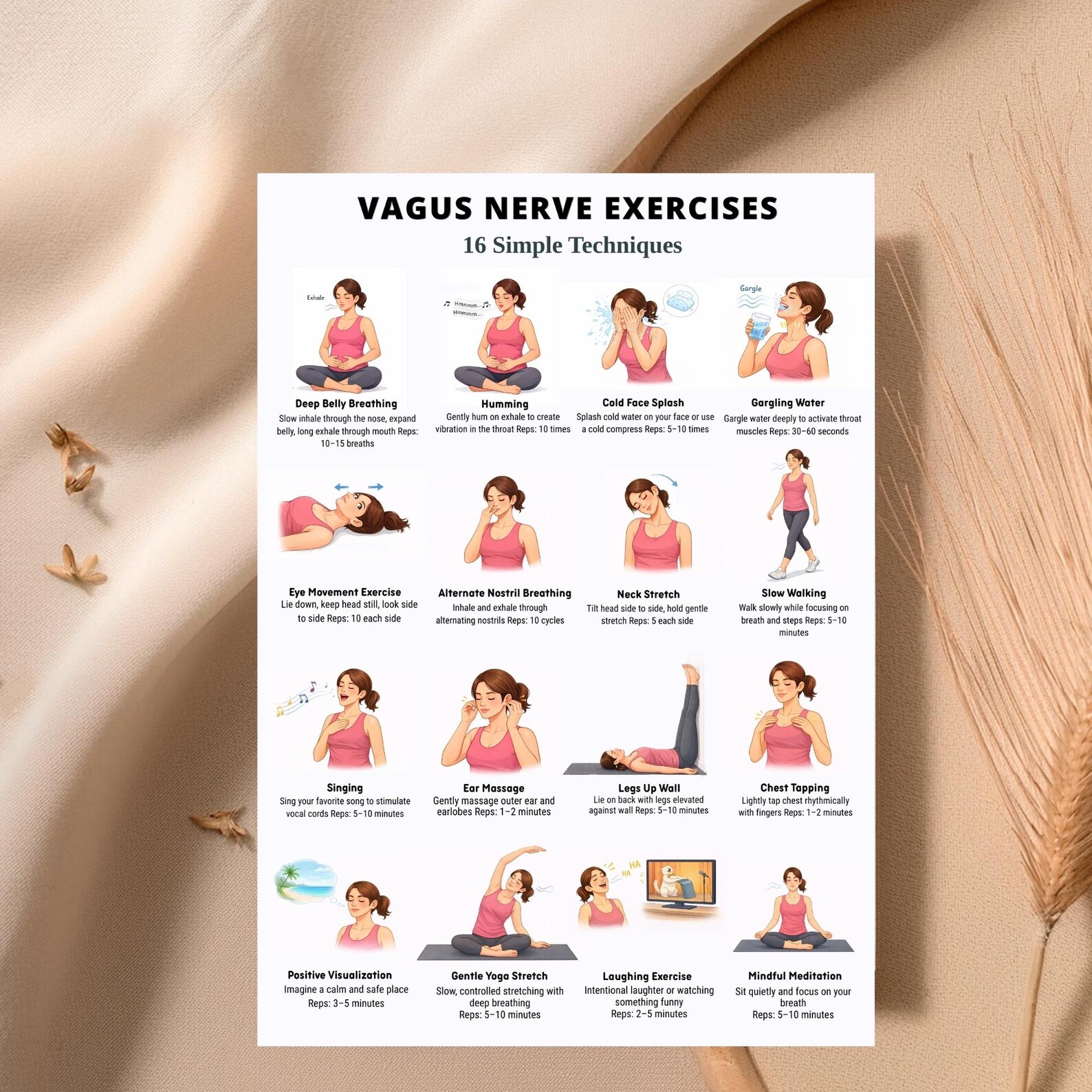 Relaxation Exercise Chart Vagus Nerve Exercises Printable, Breathing and Relaxation Routine ...