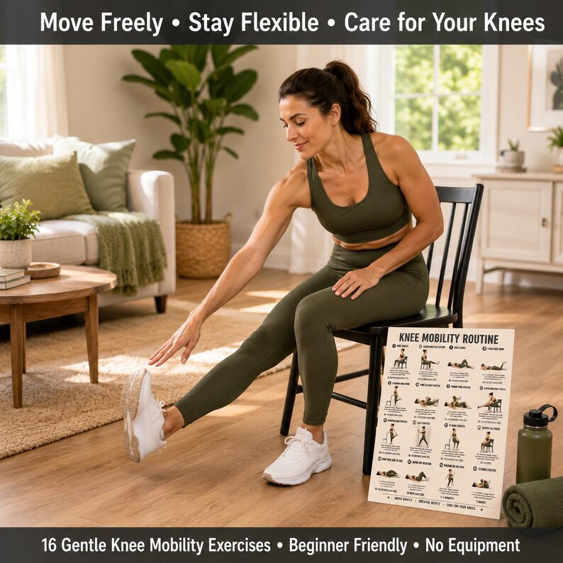 Knee Mobility Routine Printable Chart, 16 Gentle Movements for Flexible ...