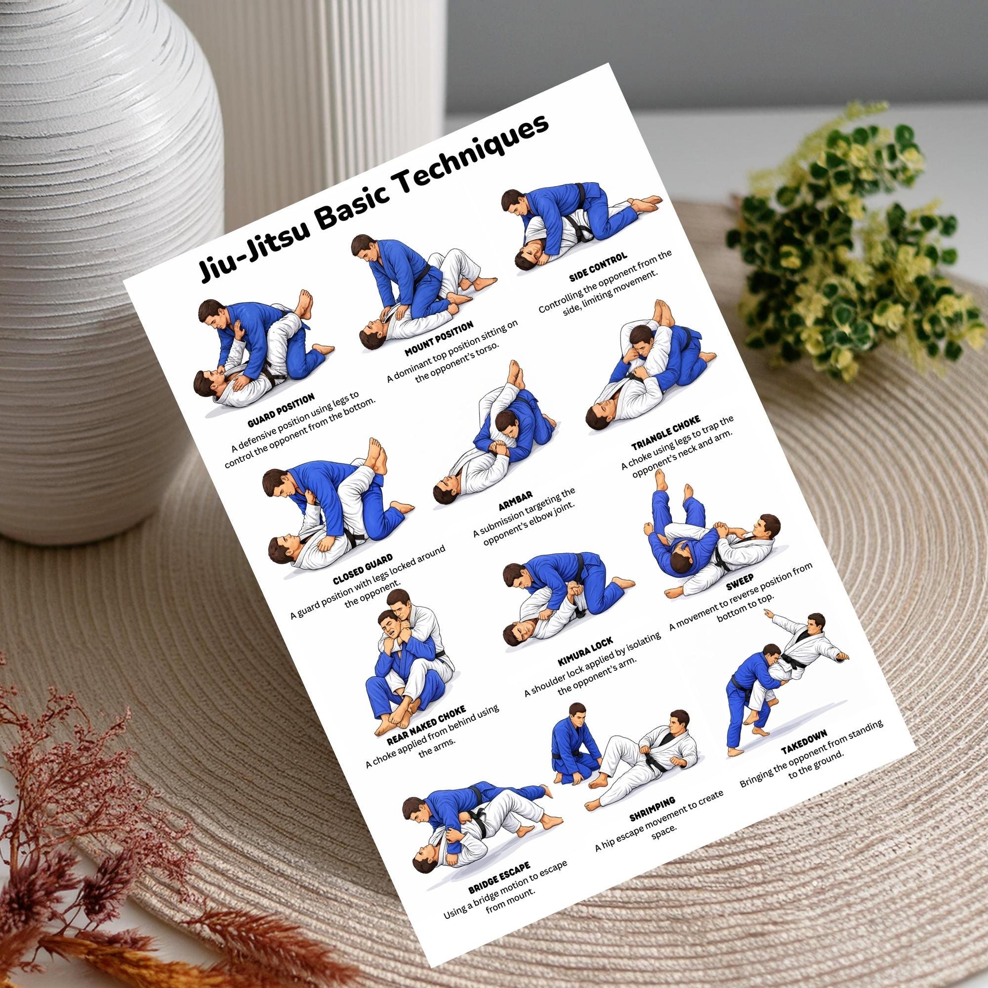 Jiu Jitsu Techniques Printable, BJJ Techniques Chart, Brazilian Jiu ...