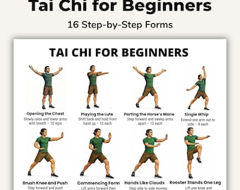 Tai Chi for Beginners Printable Chart, Step by Step Tai Chi Forms, Tai Chi Routine PDF for Home Practice, A4 US Letter