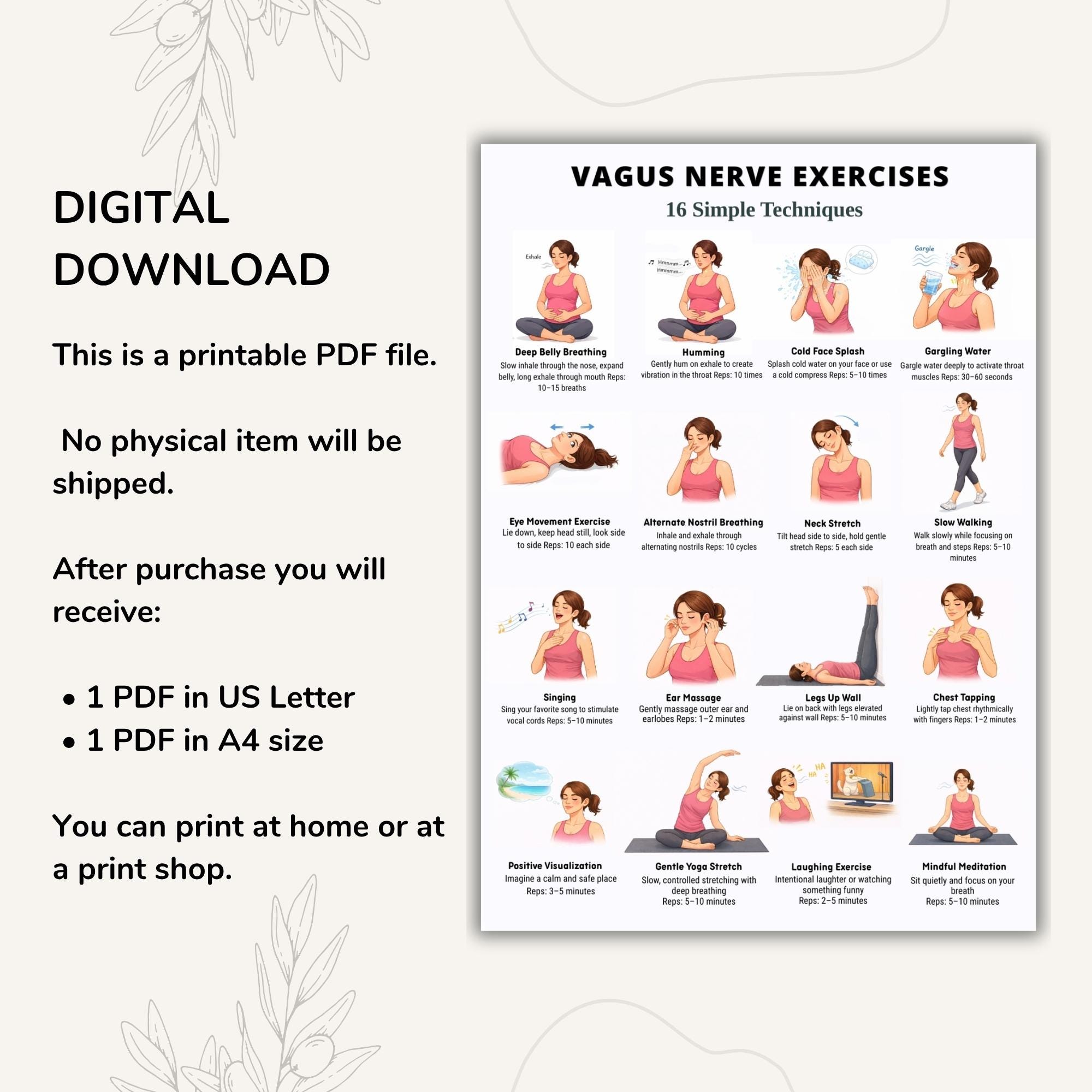 Relaxation Exercise Chart Vagus Nerve Exercises Printable, Breathing and Relaxation Routine ...
