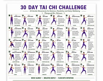 30 Day Tai Chi Challenge for Women Printable, Daily Tai Chi Routine PDF, Tai Chi Workout Chart, Gentle Movement Poster, Instant Download