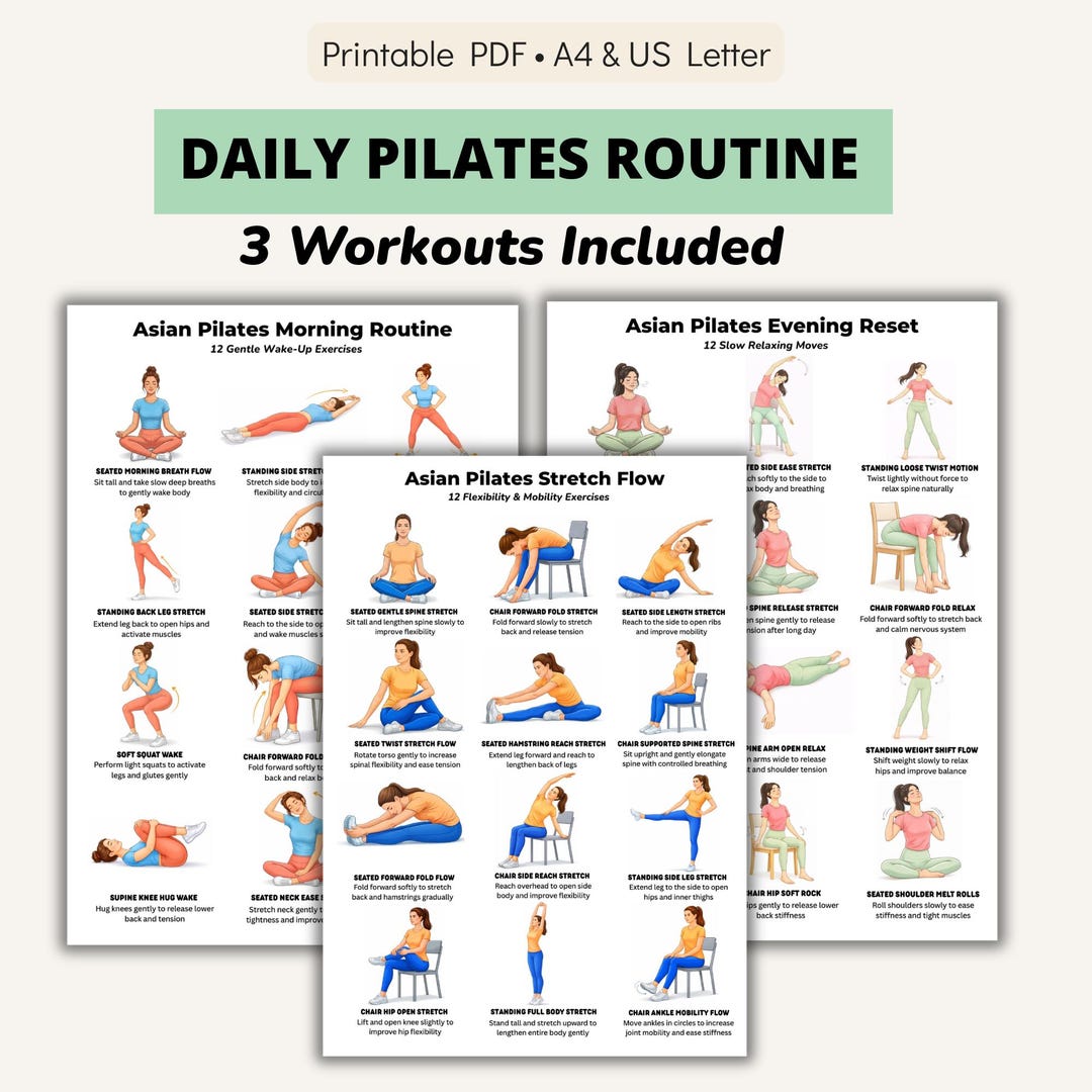Pilates Morning Routine Asian Pilates Daily Routine Bundle Morning Evening Stretch Exercises ...