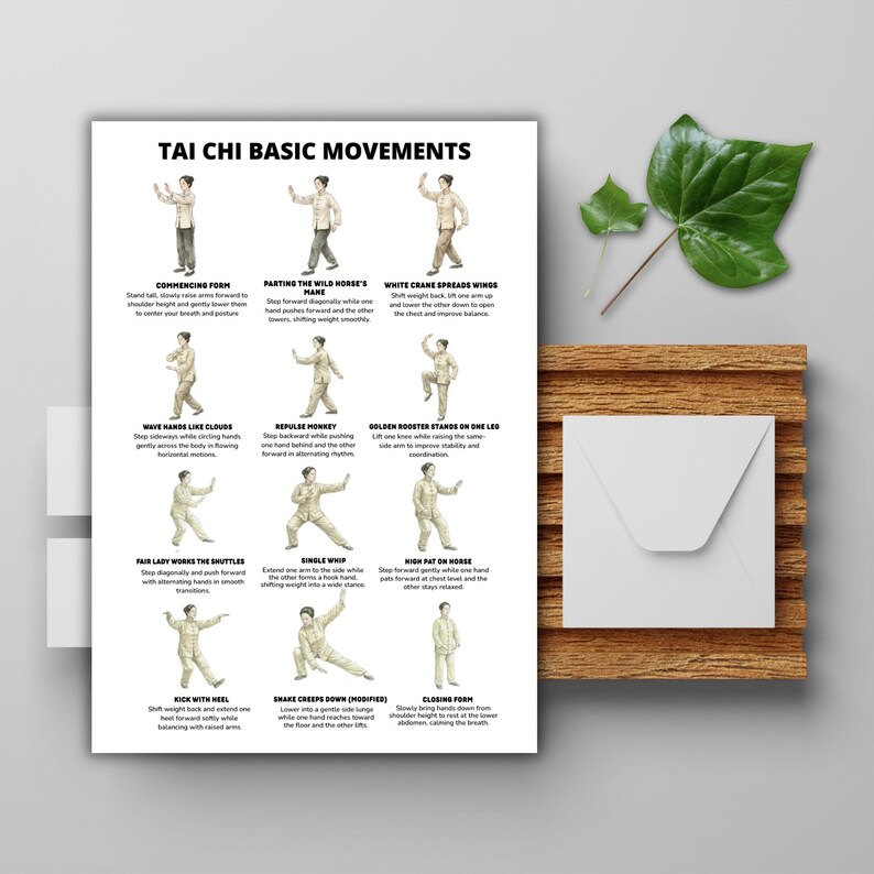 Tai Chi Basic Movements Printable Chart, Gentle Tai Chi Exercises, Daily Routine Flow, Classic Tai Chi Forms Poster image 11