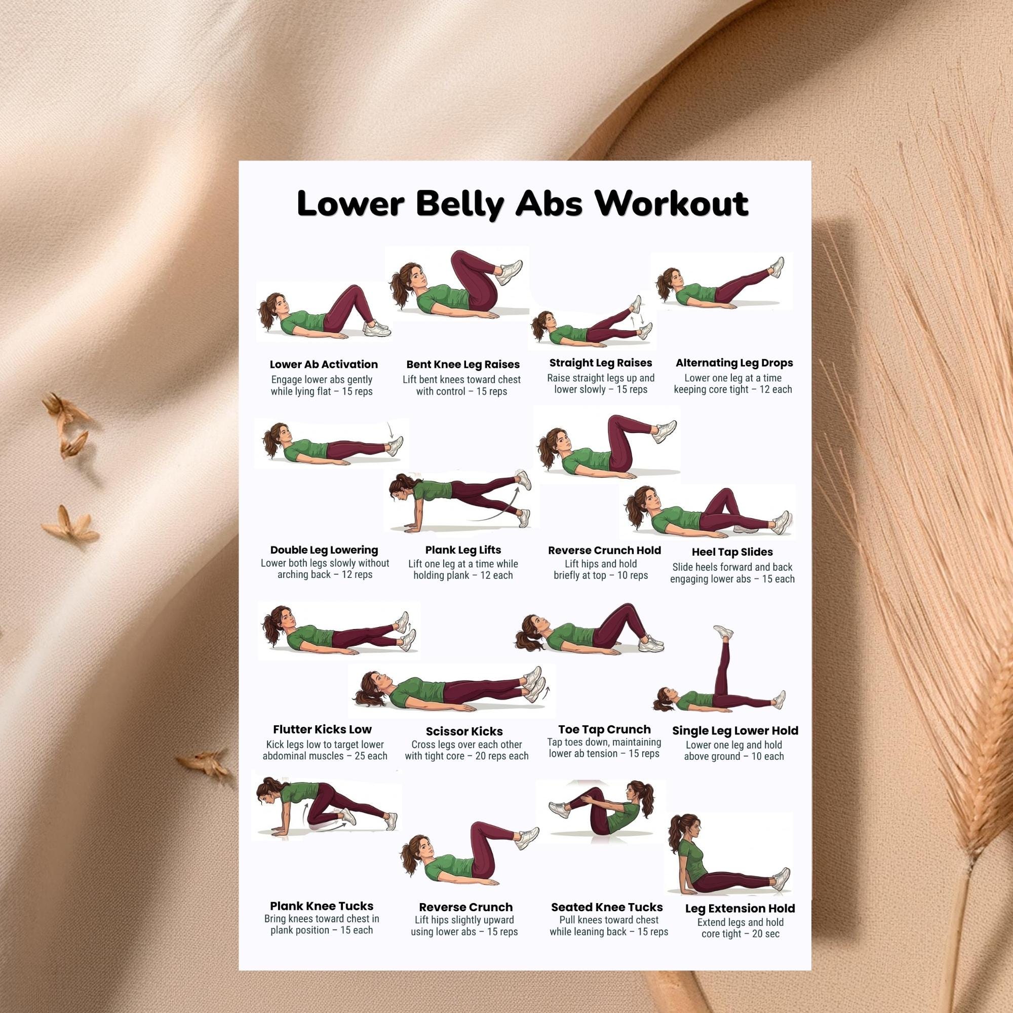 Lower Belly Workout Printable PDF | Abs Workout Chart With Flat Stomach ...
