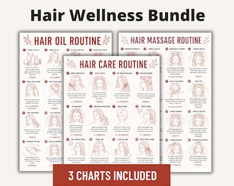Hair Wellness Bundle Printable Charts, Hair Massage Routine Hair Care and Hair Oil Routine, Daily Hair Self Care PDF Set