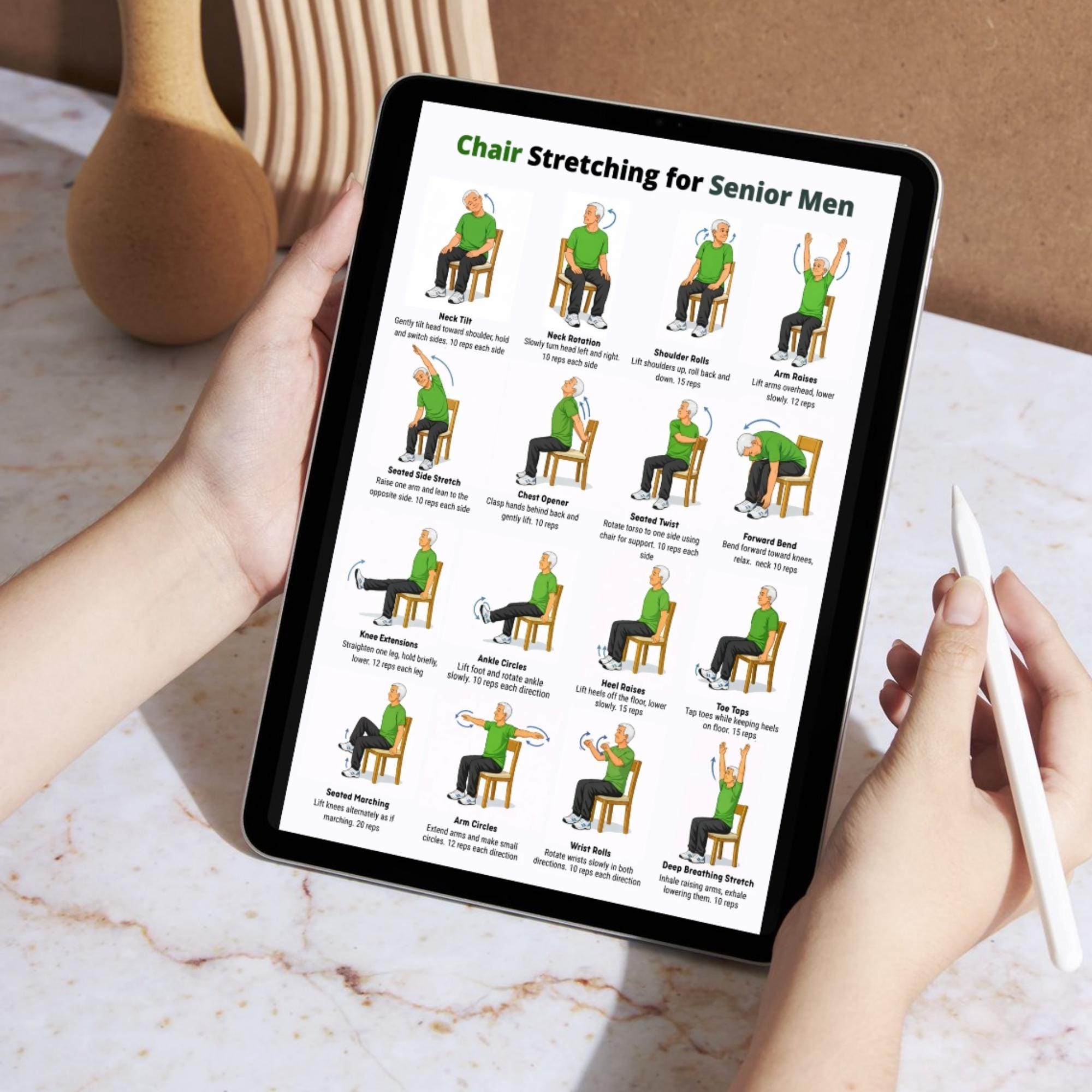 Mobility And Stretching Routine Chart.pdf Chair Stretching Exercises for Senior Men Printable PDF, Seated Stretch ...