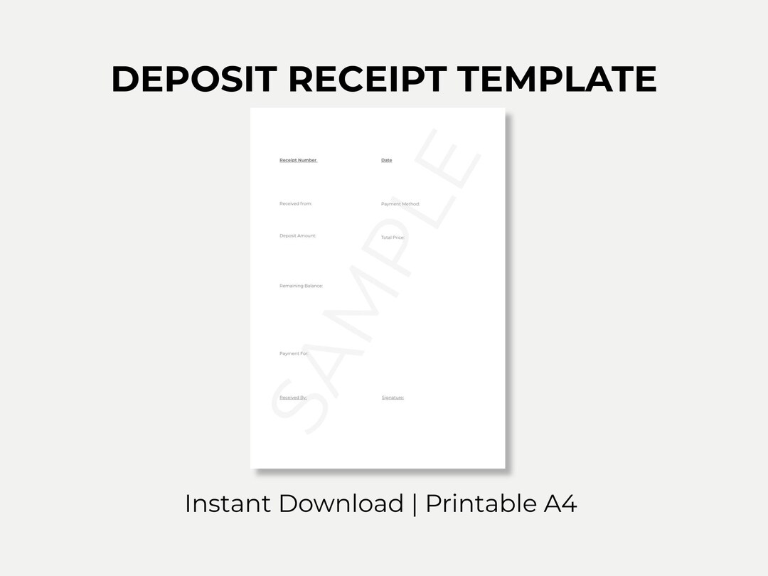 Deposit Receipt Template UK – Printable Partial Payment PDF - Etsy