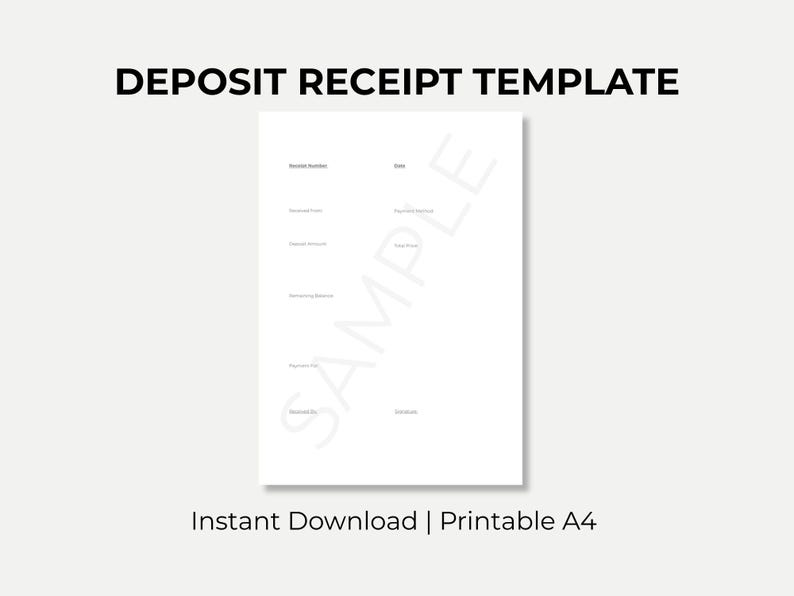 Deposit Receipt Template UK – Printable Partial Payment PDF - Etsy
