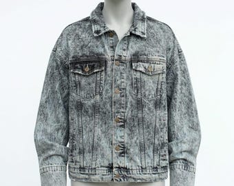 Chaqueta vaquera con efecto desteñido, ropa casual unisex, denim vintage extragrande, moda urbana.