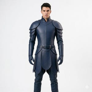 Dark Blue Leather Knight Armor Costume – Men's Medieval LARP Cosplay Outfit