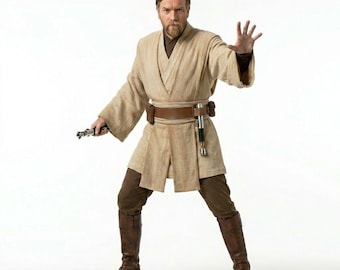 Obi Wan Kenobi Inspired Jedi Tunic Costume, Star Wars Cosplay Robe Outfit, Jedi Knight Halloween Costume