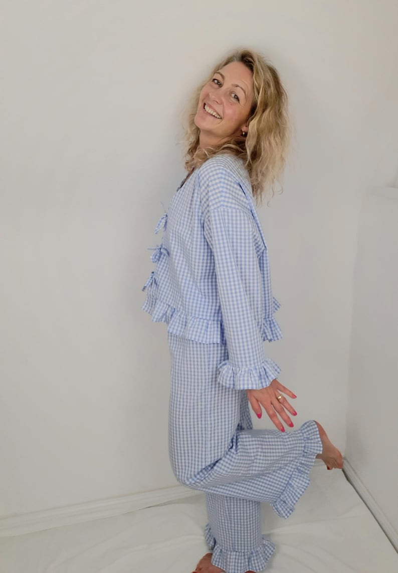 German Ruffles Pajama Set Sewing Pattern PDF | Ruffle Tie Front Top & Elastic Waist ...