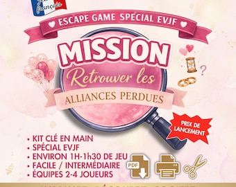 Escape game EVJF à imprimer - Jeu en français - Animation enterrement vie de jeune fille - Activité originale ambiance fun - Kit format PDF