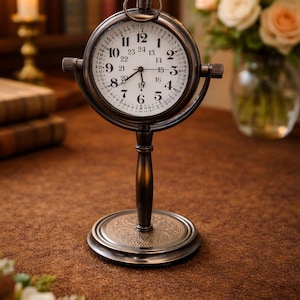 Vintage Antique Mantle Table Clock Brass Handcrafted Retro Base Analog Marine Clock for Home Office Desk Shelf Decor Nautical Gift