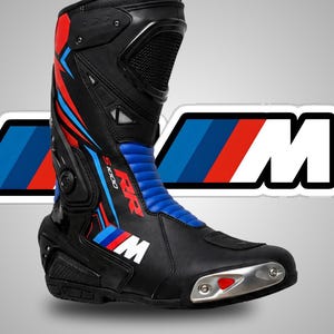 BMW MotoGP Motorcycle Racing Boots – Handmade Cowhide Leather Motorbike Riding Boots , Track Day Motorcycle Boots , Racing Motorcycle Gear