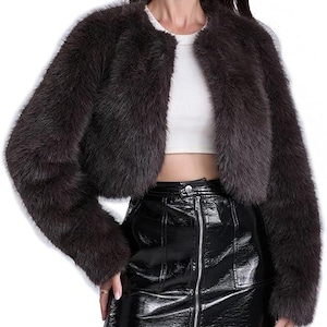 brown Faux Fur Bolero Jacket Women, Cropped Faux Fur Shrug, Bridal Wedding Cover Up, Long Sleeve Winter Coat , Winter Elegant Outerwear