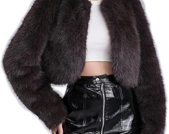 brown Faux Fur Bolero Jacket Women, Cropped Faux Fur Shrug, Bridal Wedding Cover Up, Long Sleeve Winter Coat , Winter Elegant Outerwear