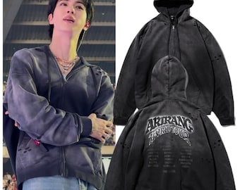 BTS Arirang World Tour Hoodie Kpop Pullover Sweatshirt | Oversized Distressed Hoodie, Gothic Streetwear , Unisex Heavyweight Jacket Gift