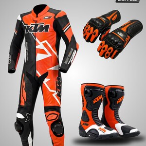 Men’s KTM Motorcycle Leather Suit - KTM Motorbike Suit - Riding Gear Track Suit - KTM Biker Racing Suit Full Set - Armored Track Gear Set image 10