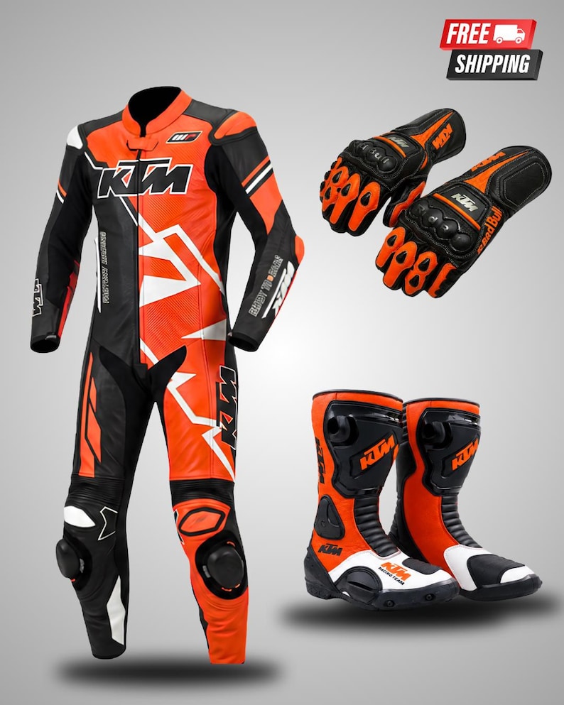 Men’s KTM Motorcycle Leather Suit - KTM Motorbike Suit - Riding Gear Track Suit - KTM Biker Racing Suit Full Set - Armored Track Gear Set image 10