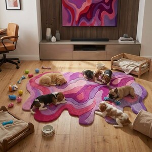 Pink Abstract Irregular Rug, Handmade Tufted Wool Area Rug, Modern ...