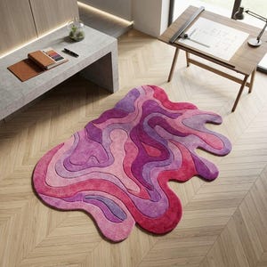 Pink Abstract Irregular Rug, Handmade Tufted Wool Area Rug, Modern ...