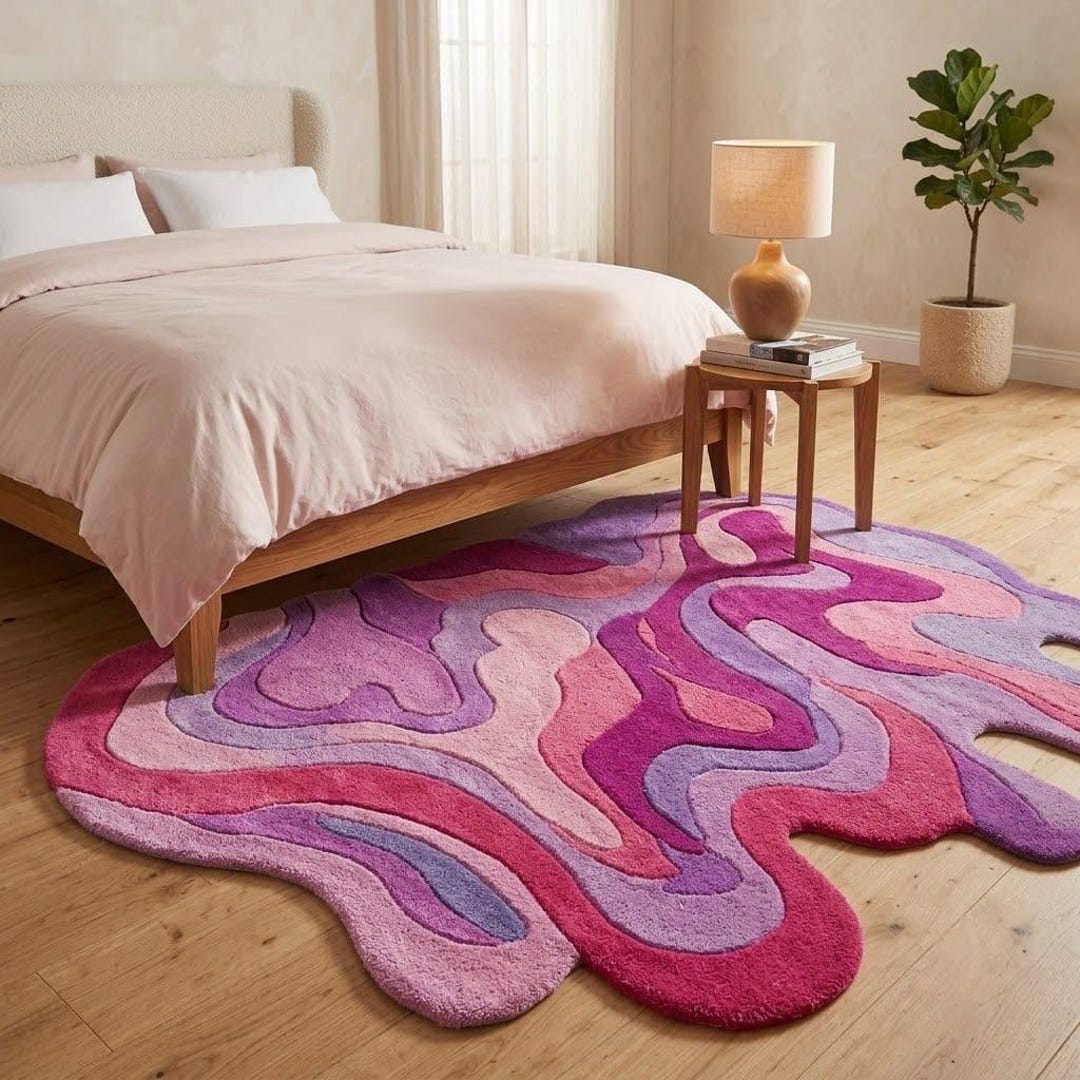 Pink Abstract Irregular Rug, Handmade Tufted Wool Area Rug, Modern ...
