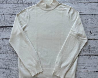 Sandro Paris Men's Cream White Wool Mock Neck Sweater, Size M, Luxury Knitwear Jumper Pullover