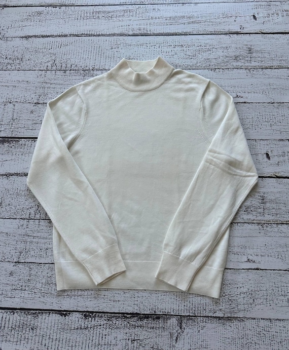 Sandro, Sandro Paris Men's Cream White Wool Mock Neck Sweater, Size M, Luxury Knitwear Jumper Pullover
