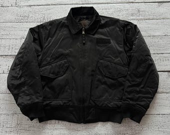 Vintage Fostex Garments CWU 45/P Bomber Jacket Black Size XL Heavy Flight Cold Weather Coat, Archive Gorpcore Tactical Streetwear