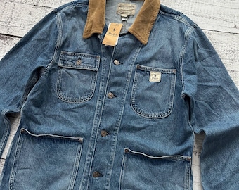 Vintage Polo Ralph Lauren Denim Chore Jacket Blue Jean Coat Corduroy Collar Workwear Barn Jacket Men’s S