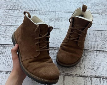 Birkenstock Uppsala Suede Winter Boots Size 40 EU 9 US 7 UK Brown Suede Shearling Lined Mid Lace Up Boots Cozy Warm Outdoor Shoes