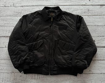 Vintage Fostex Garments CWU 45/P Bomber Jacket Black Size XXL Heavy Flight Cold Weather Coat, Archive Gorpcore Tactical Streetwear