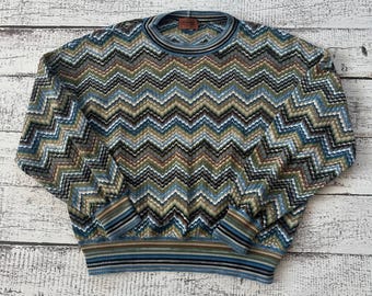 Vintage multicolor wool knitwear zigzag sweater multicolour
