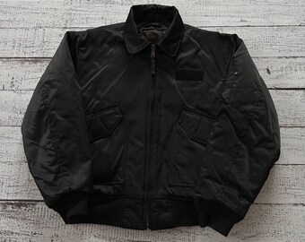 Vintage Fostex Garments CWU 45/P Bomber Jacket Black Size XL Heavy Flight Cold Weather Coat, Archive Gorpcore Tactical Streetwear