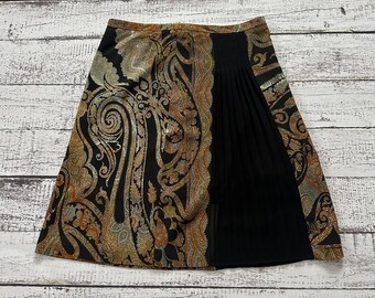 Vintage ETRO Paisley Print Pleated Skirt Bohemian Midi Skirt Italian Designer Women’s 46