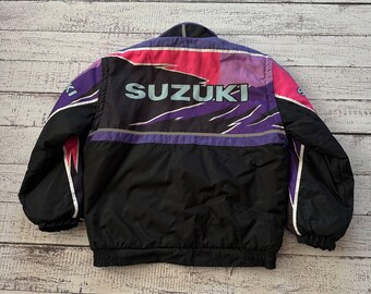 Vintage 90s Suzuki Motorcycle Jacket Men's XL, Retro Embroidered Motocross Bomber Coat, Cyber Y2K Streetwear Biker Racing