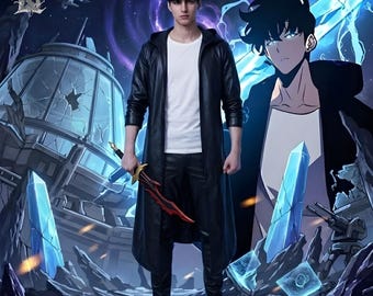 Anime Inspired Shadow Hunter Long Coat Cosplay | Black Hooded Leather Trench Coat | Manhwa Anime Costume Outfit