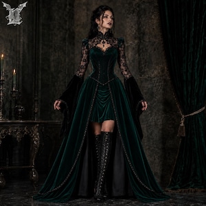 green velvet corset dress Size:42 EU (9 US) Maxi Long Bohemian Split __with:ACC2183_GOLD This authentic corset features