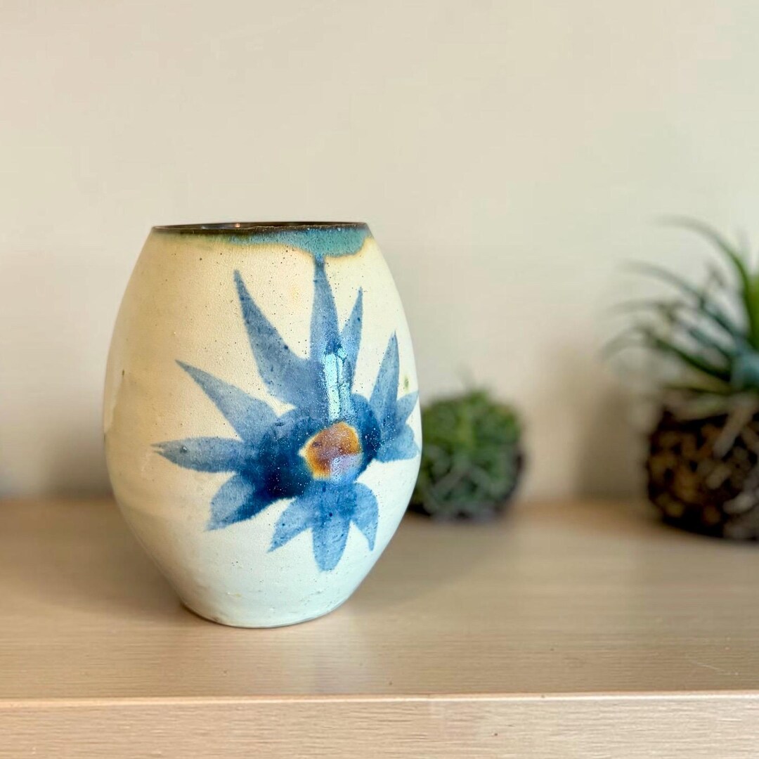 Vintage Hand Thrown Floral Ceramic Vase, Earth Tone Pottery Vessel - Etsy
