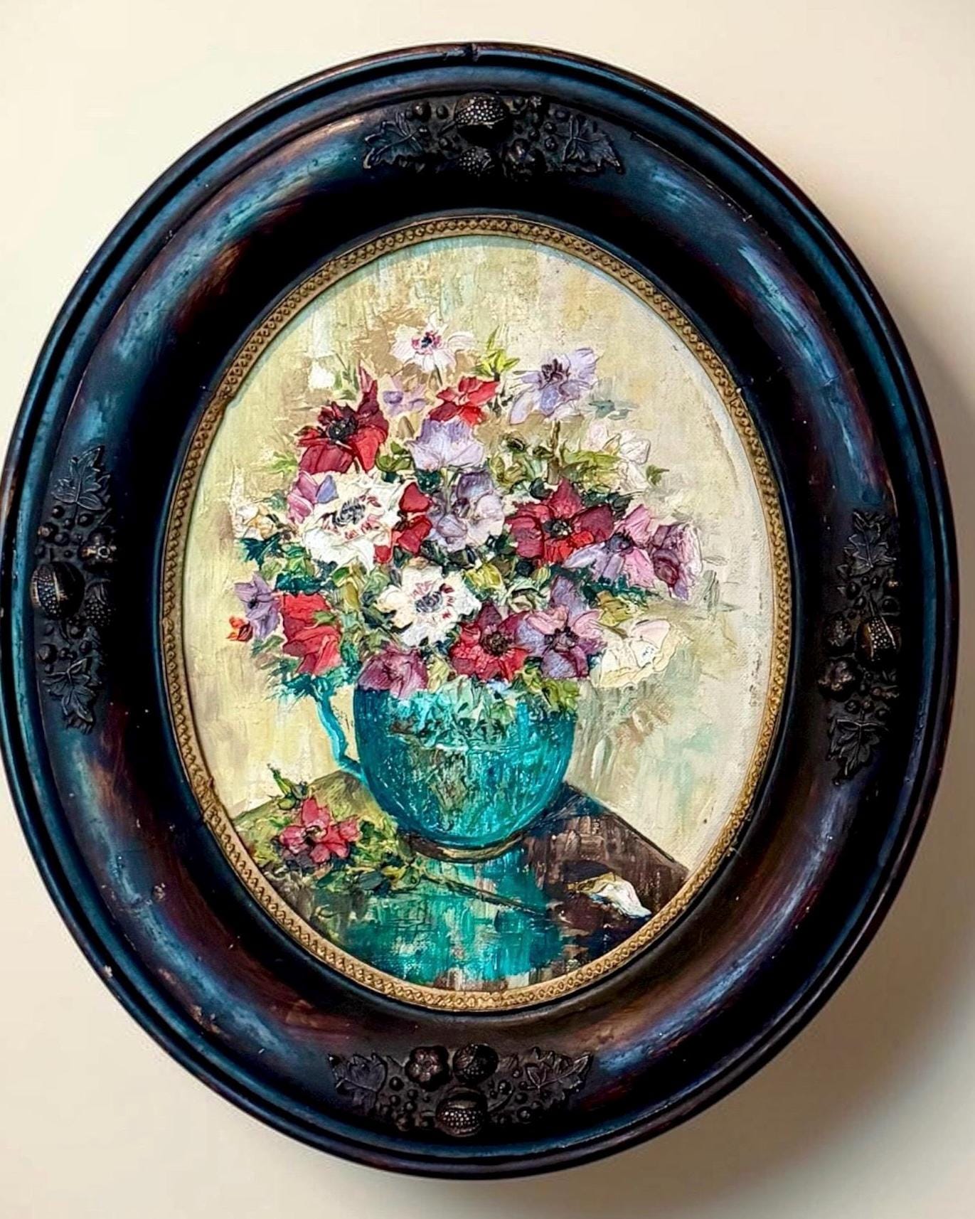 Antique Oval Flower Painting - Etsy