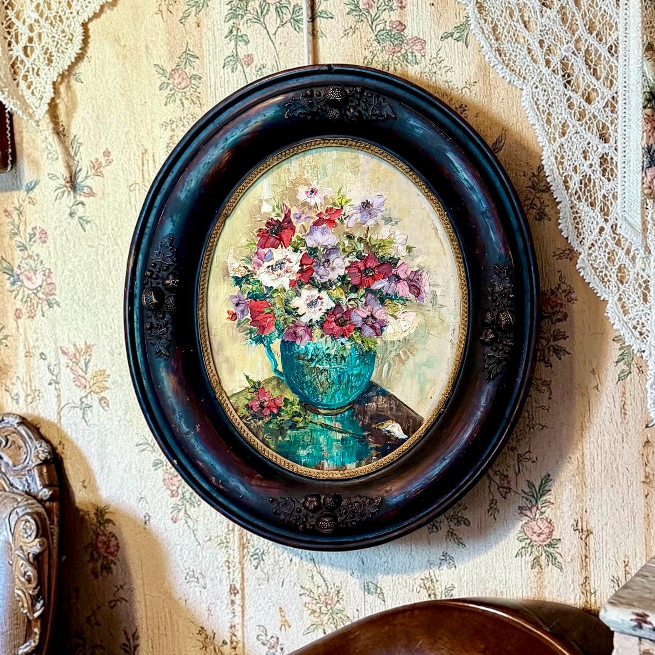 【アンティーク】フラワー 油彩画 オーバル Oval Oil Painting - Etsy